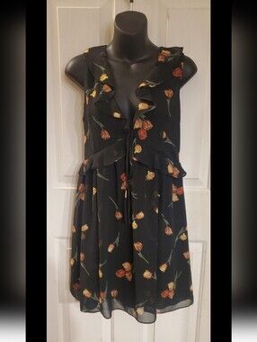 Lumiere Black Mini Dress with Orange and Yellow Floral Print